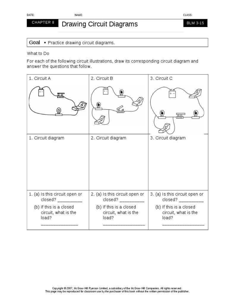 1 Drawing A Circuit Diagram Worksheet PDF Worksheets Library