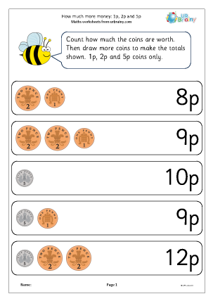 Money Maths Worksheets for Year 1 (age 5-6) - URBrainy.com