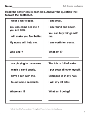 Drawing Conclusions (Using Clues) | Printable Skills Sheets