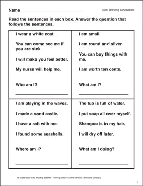 Drawing Conclusions (Using Clues) | Printable Skills Sheets