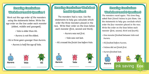 Logical Thinking - Drawing Conclusions with Monsters Level 2 Worksheet
