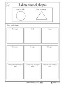 2-Dimensional Shapes: Drawing Shapes Worksheet for 2nd - 3rd Grade ...