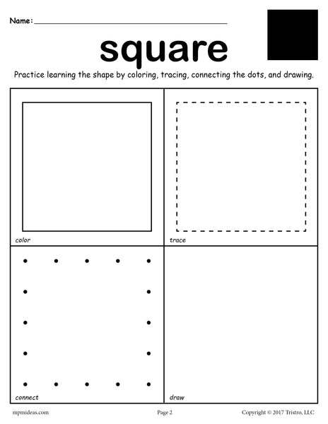Square Worksheet - Color, Trace, Connect, &  Draw!