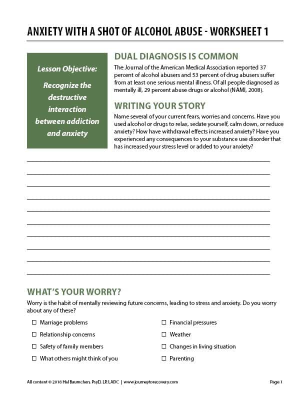 drug and alcohol recovery worksheet