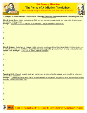 drug and alcohol recovery worksheet