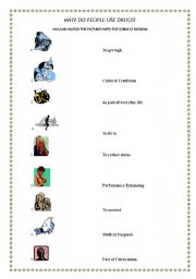 English worksheets: Why do people use drugs? - Mix and Match Sheet