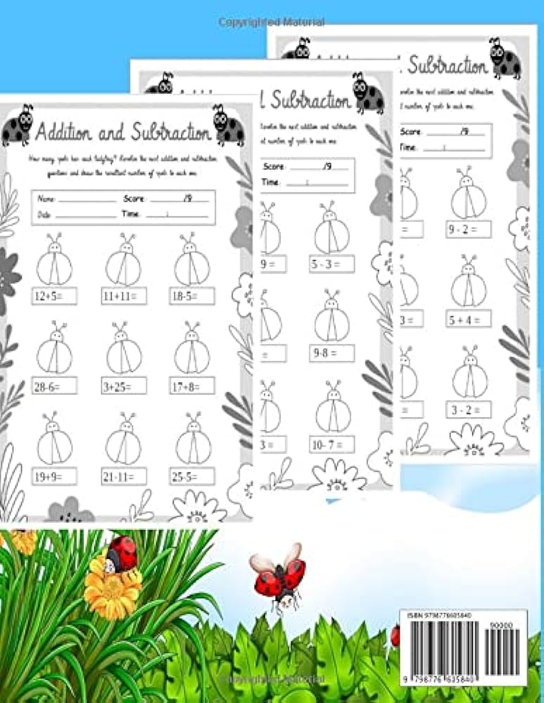 My first addition subtraction ladybug workbook for grades K-2: amazing math  worksheets for smart kids