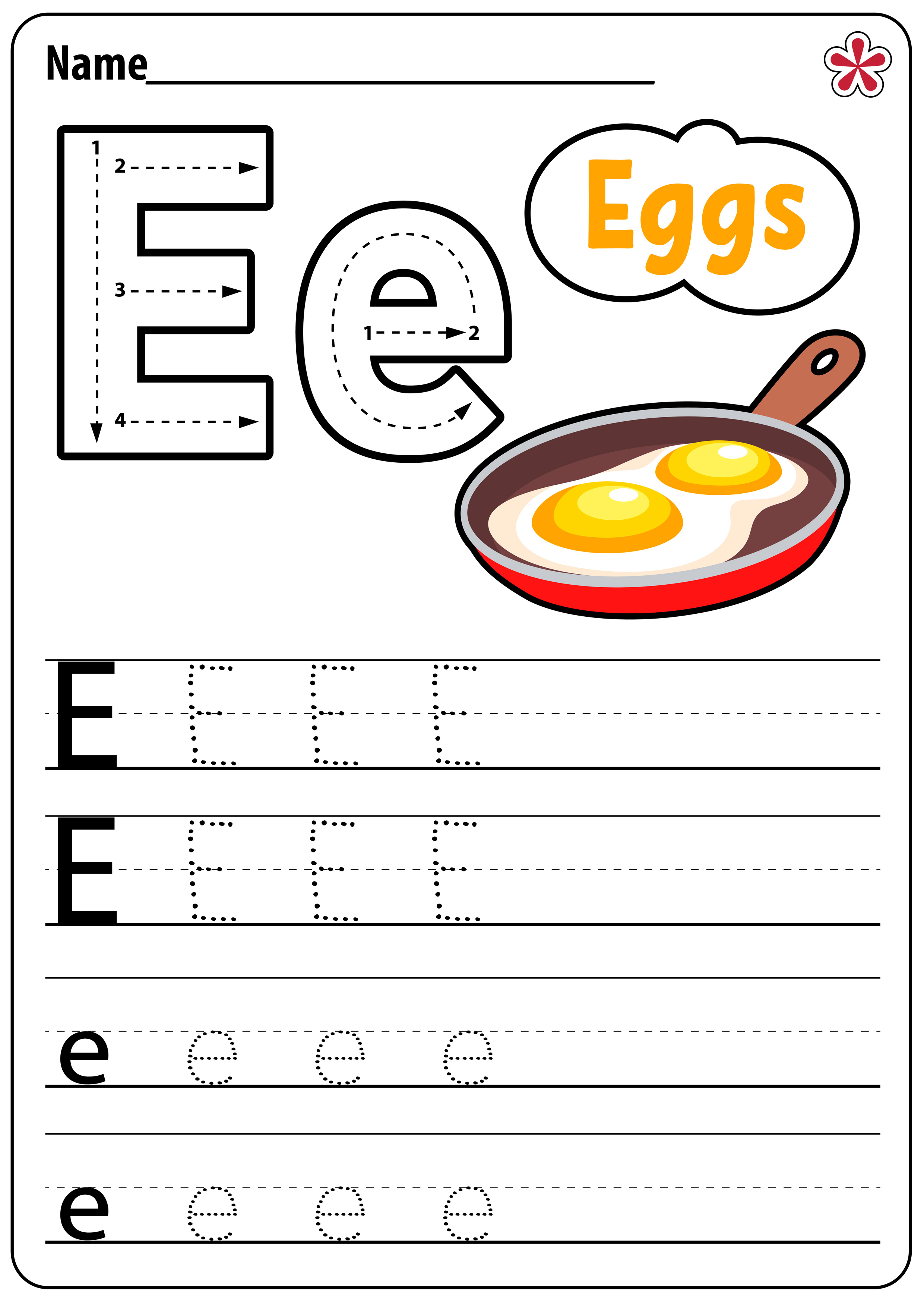 e worksheet for kindergarten