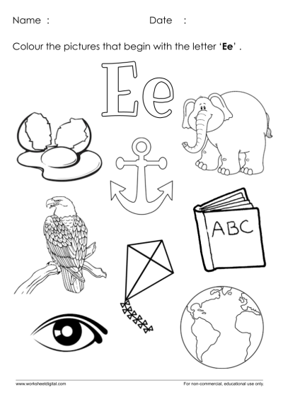 e worksheet for kindergarten
