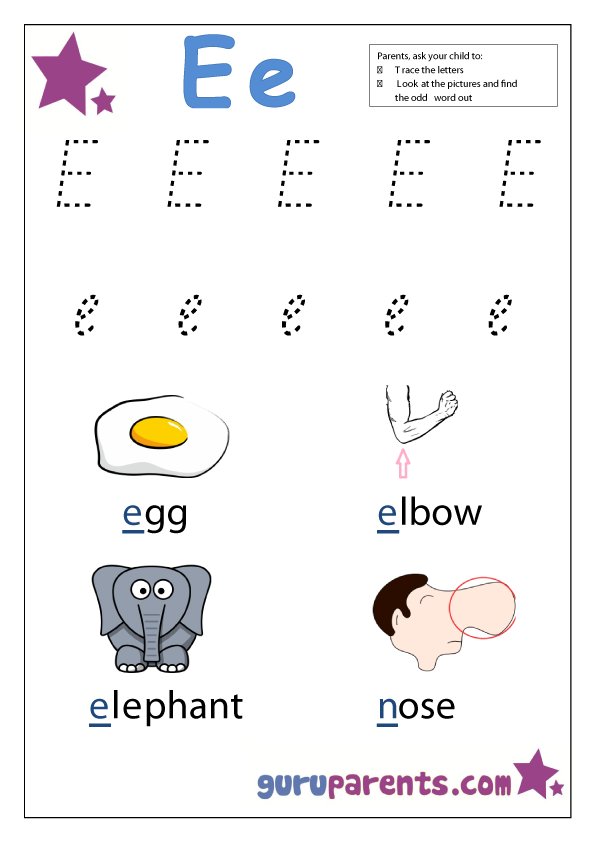 e worksheet for preschoolers