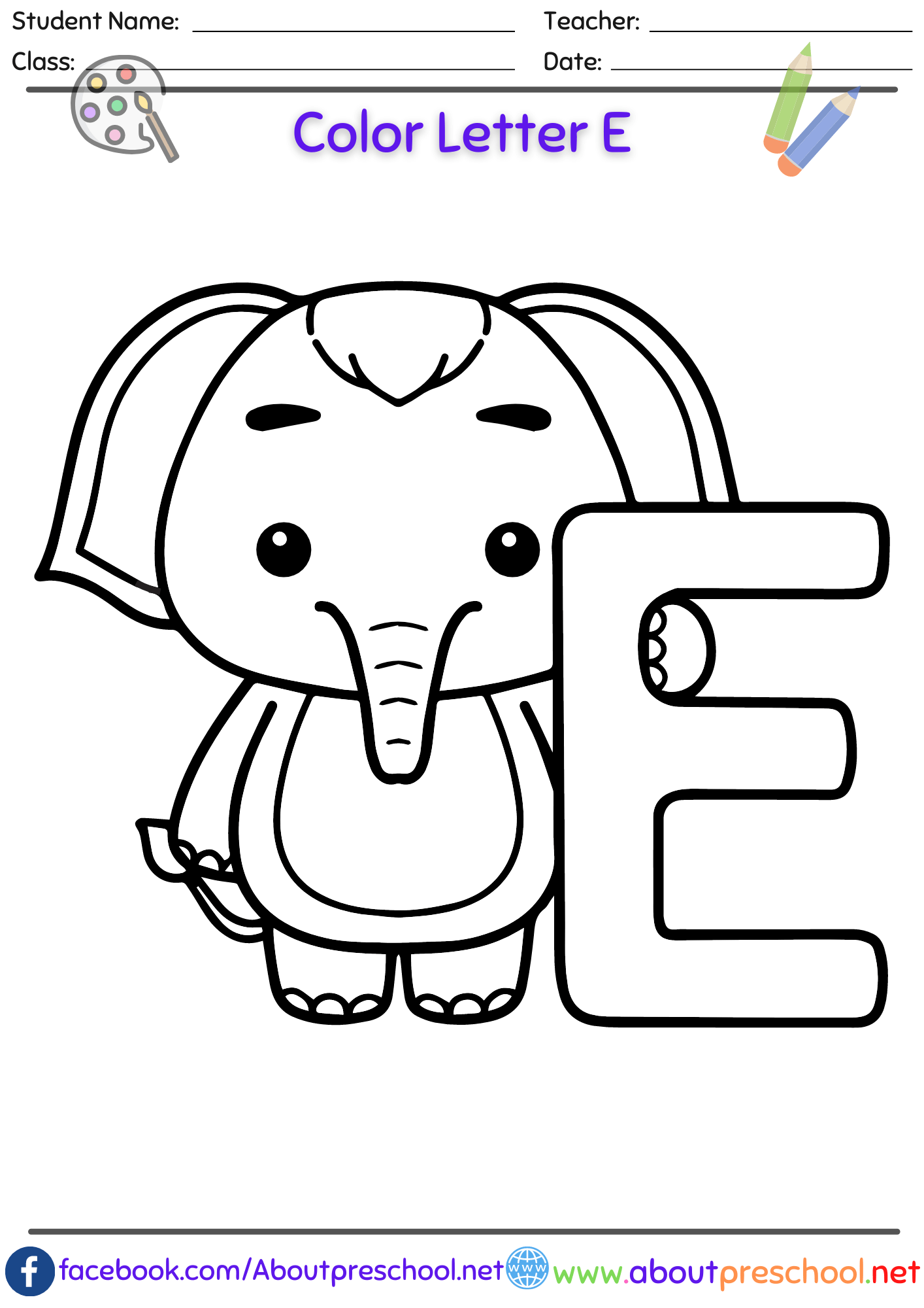 e worksheet for preschoolers