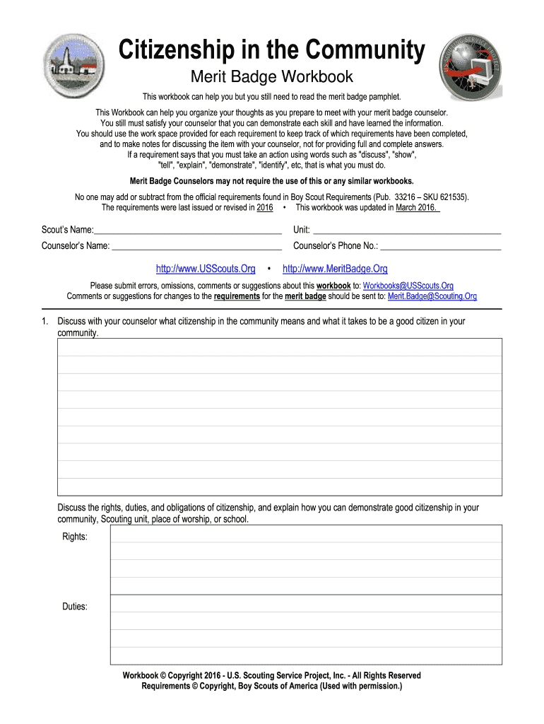Citizenship In Society Merit Badge Worksheet - Fill Online ...