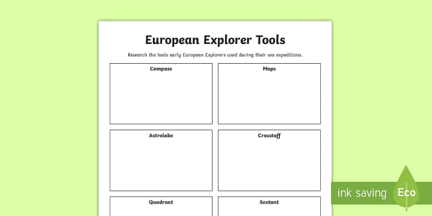 Early European Explorers Navigation Tools Research Worksheet ...