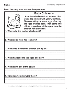 Early Elementary Reading Comprehension Printable Worksheets for ...