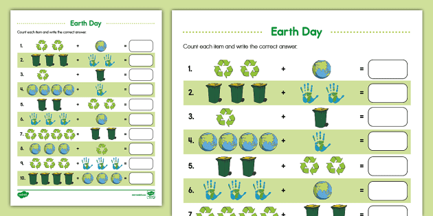 Earth Day Simple Addition Activity (teacher made) - Twinkl