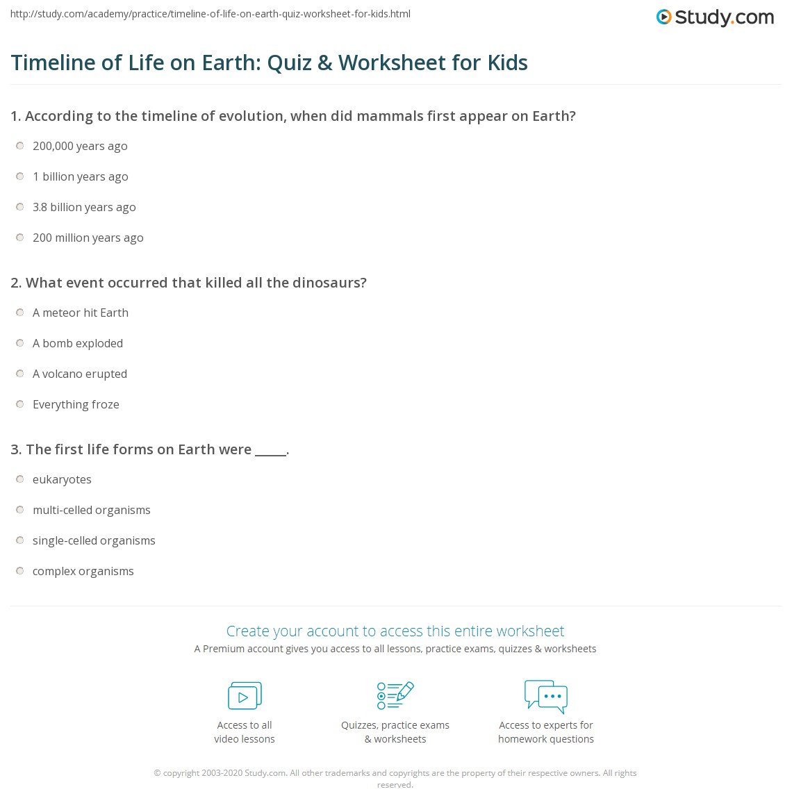earth history worksheet