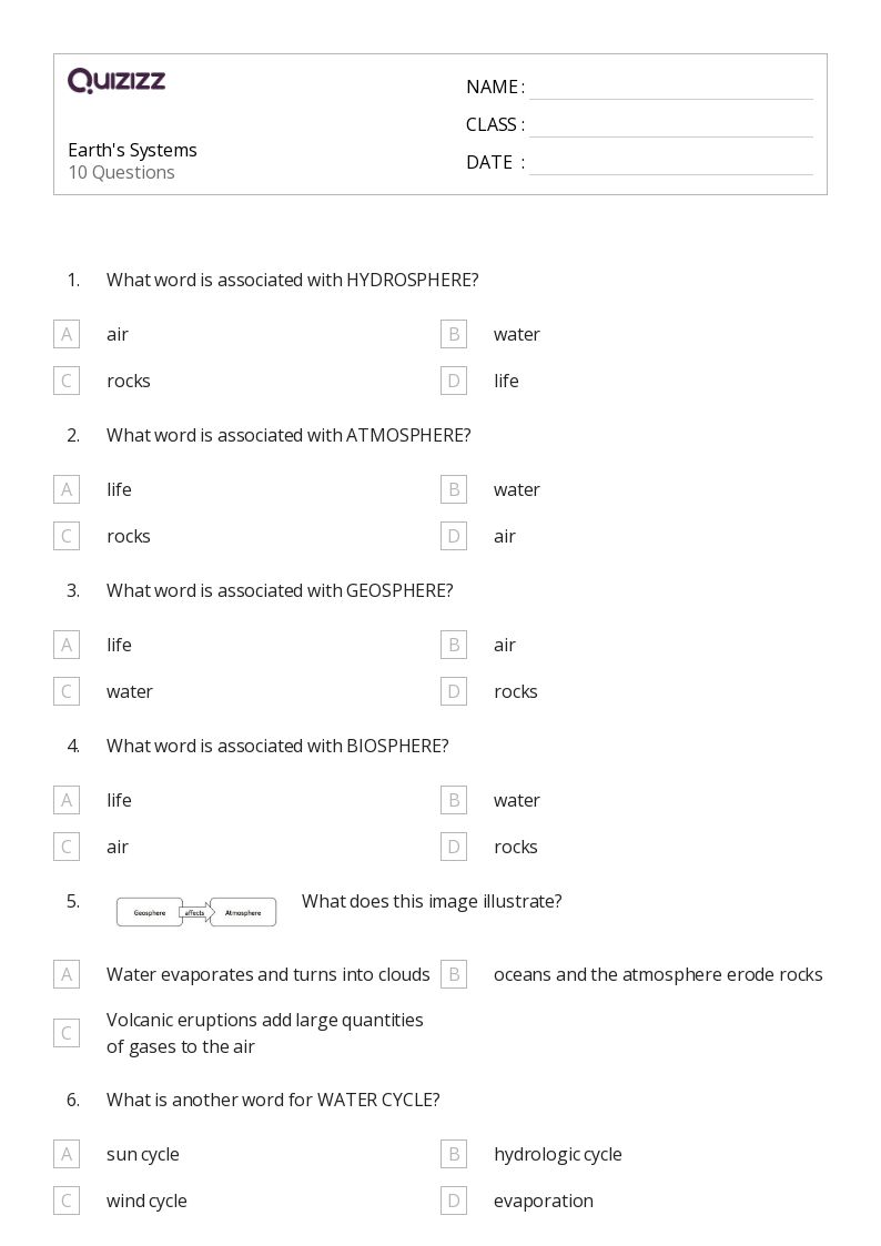 earth s systems worksheet