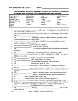 earth science worksheet pdf