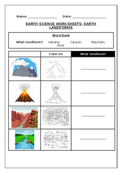Earth science worksheets: Earth Land forms