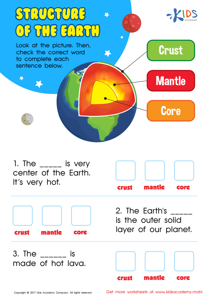 Structure of the Earth Worksheet: Free Printable for Kids