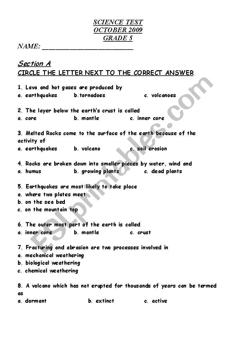 earthquake and volcano worksheet
