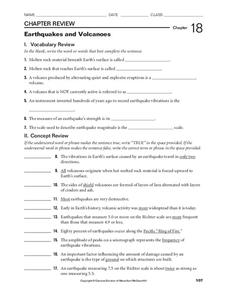 earthquake and volcano worksheet