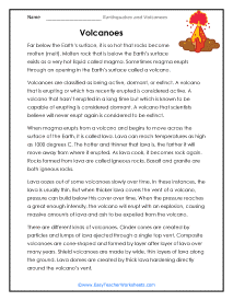 Earthquakes and Volcanoes Worksheets