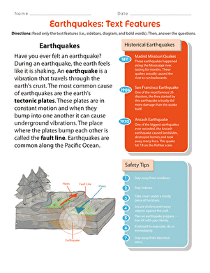 Earthquakes: Text Features | Worksheet 