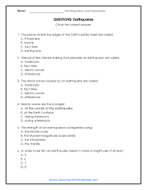 earthquake worksheet for middle school