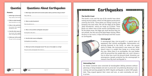 earthquake worksheet middle school