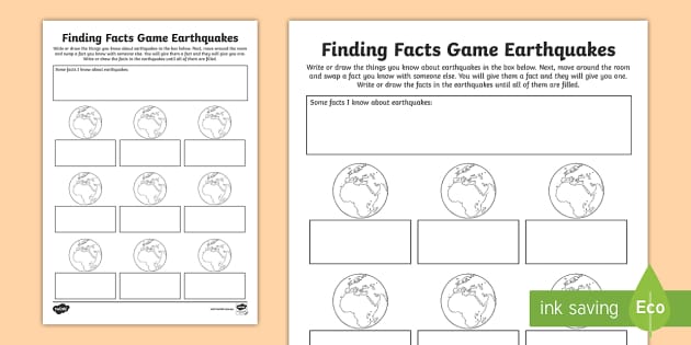 Earthquake Finding Facts Worksheet (teacher made) - Twinkl