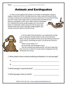 Animals and Earthquakes Worksheet for 3rd Grade | Lesson Planet