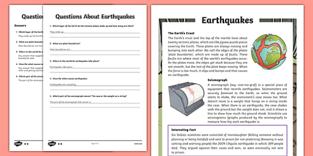 earthquakes worksheet pdf