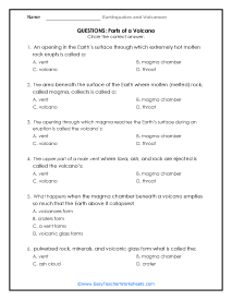Earthquakes and Volcanoes Worksheets