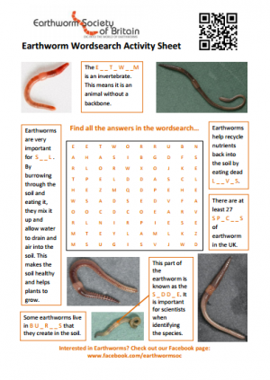 Earthworm Wordsearch Worksheet | Earthworm Society of Britain