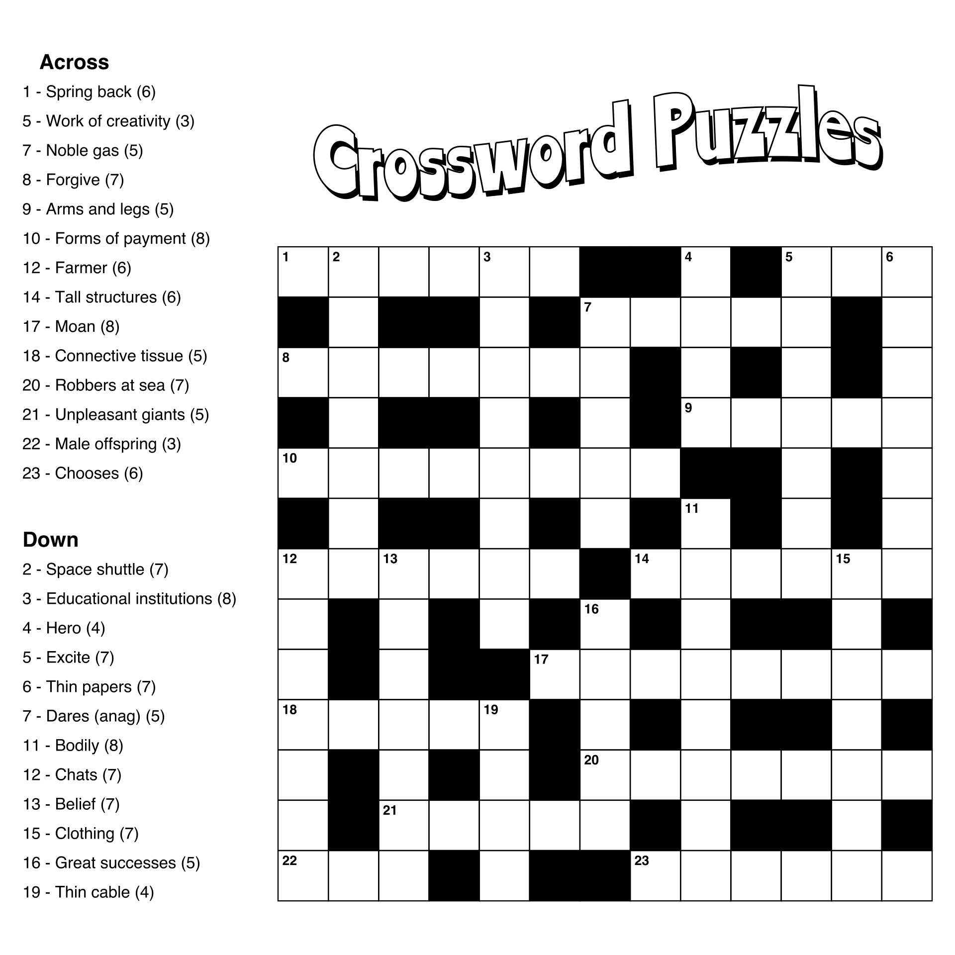 easier printable crossword puzzles