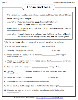 easily confused words worksheet