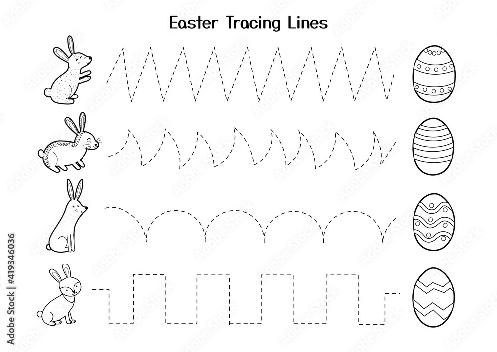 Easter tracing lines worksheet for kids. Handwriting practice ...
