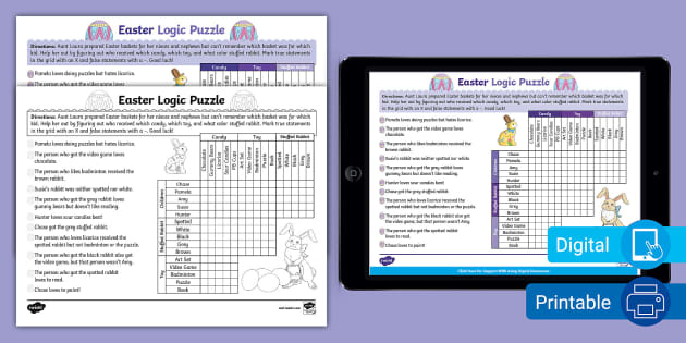 Easter Logic Puzzle for 6th-8th Grade (Teacher-Made)