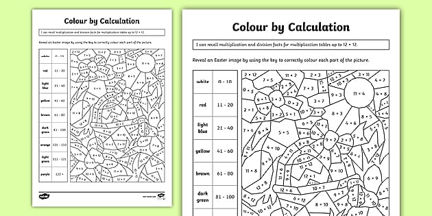 Colour by Calculation Activity - Easter Maths Colouring KS2