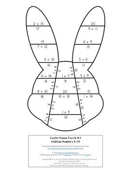 ADDITION Bunny Puzzles | Easter Math Worksheet Alternatives or ...