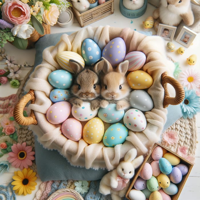 Adorable Easter Baby Photography Background with Basket, Eggs ...