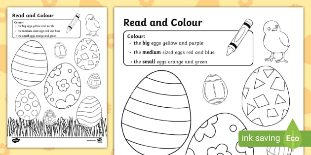 Easter Egg Read and Colour Worksheet / Worksheet - Twinkl