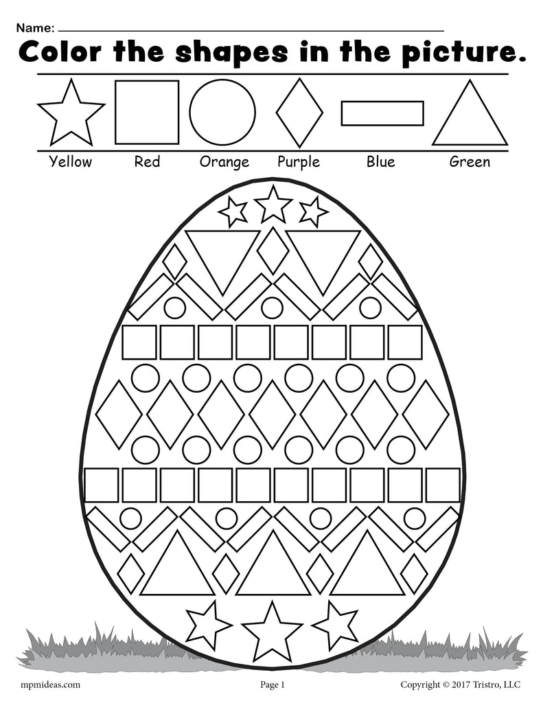 Easter Egg Shapes Worksheet &  Coloring Page!