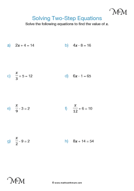 easy 2 step equations worksheet