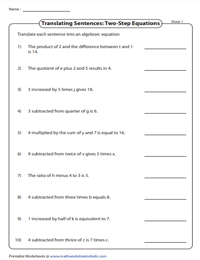 Two-Step Equation Worksheets