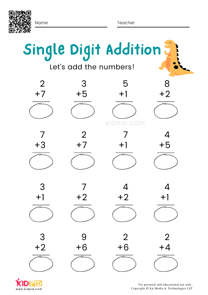 Single-digit Addition Math Worksheets &  Free Printables - Kidpid