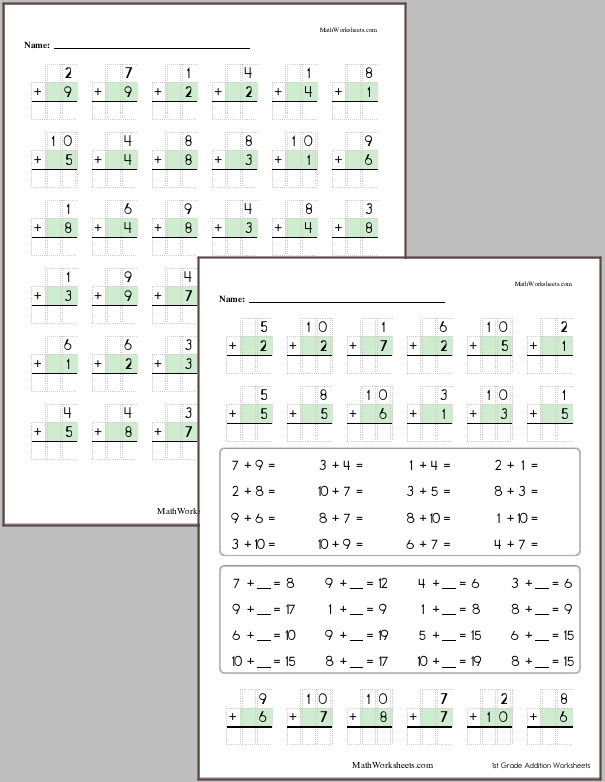 easy addition worksheet for 1st grade