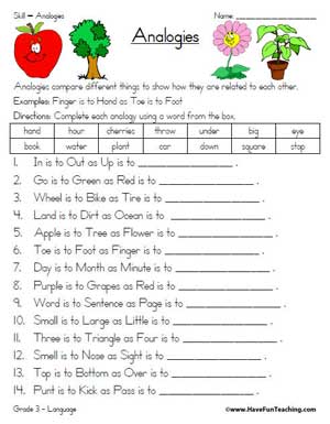 easy analogies picture worksheet