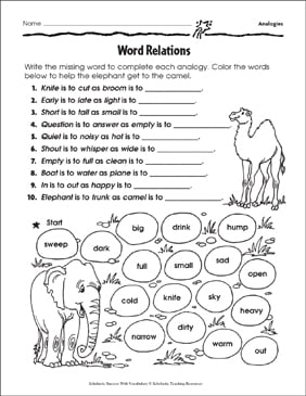 easy analogies picture worksheet